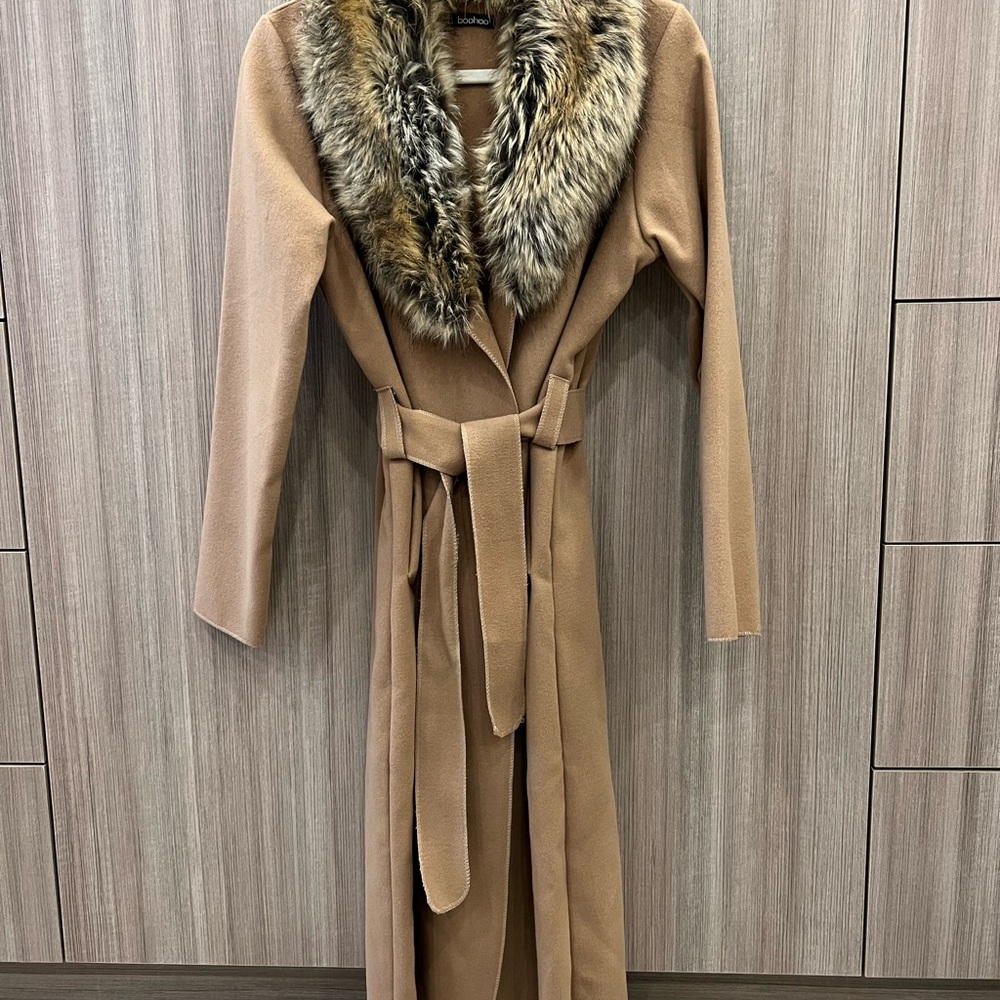 Tan Coat with Faux Fur Collar